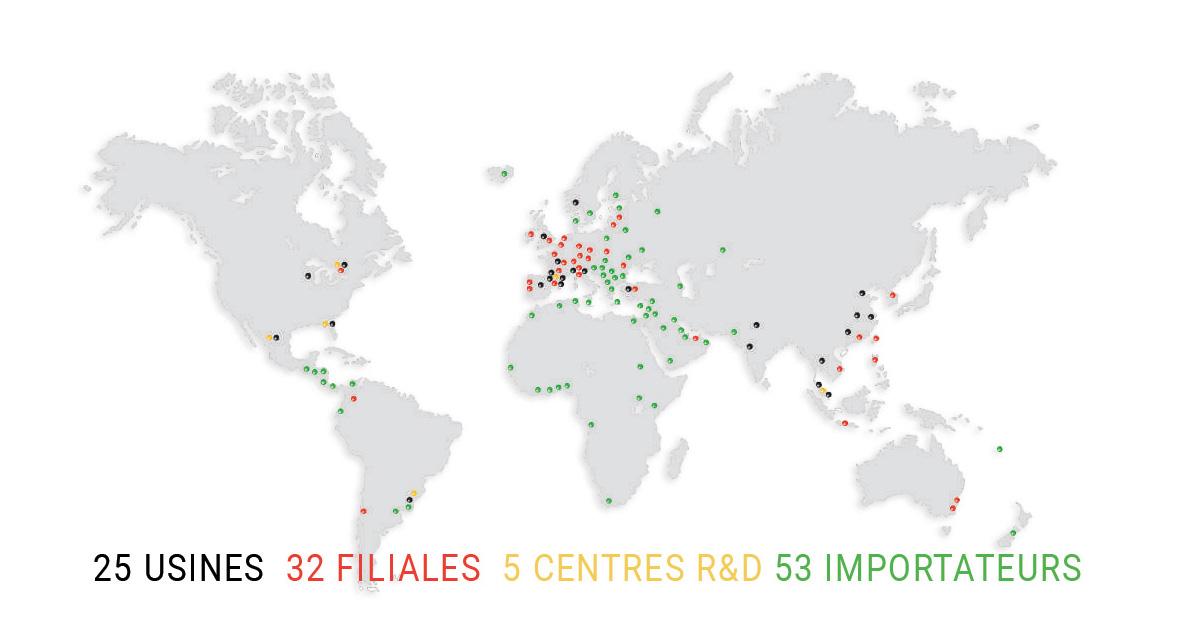 S&P est présent sur tous les continents, avec 25 usines dans le monde, 36 filiales, 63 distributeurs exclusifs, 5 centres de R&D et 5 500 employés.