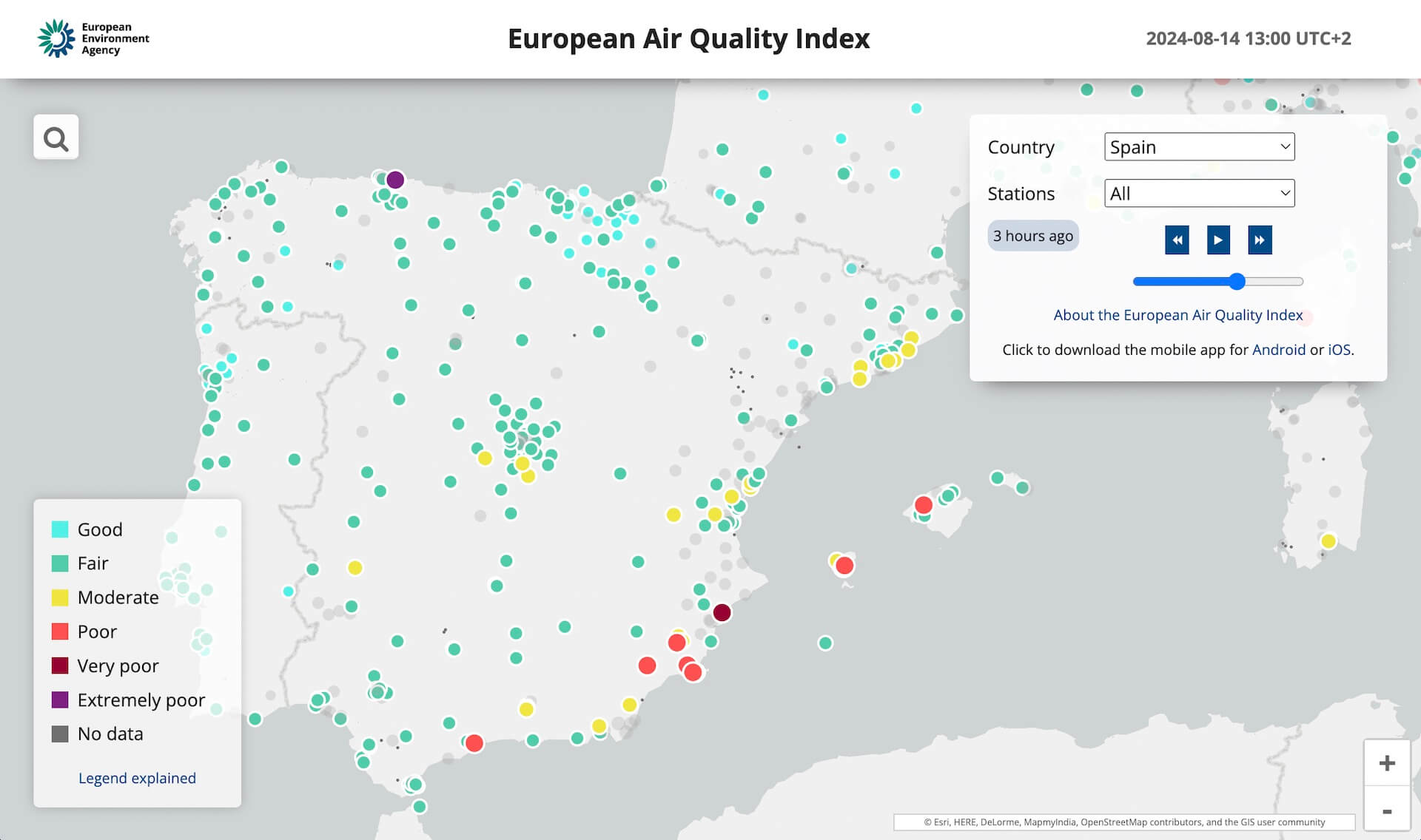 Mapa interactivo de la calidad del aire - Agencia Europea