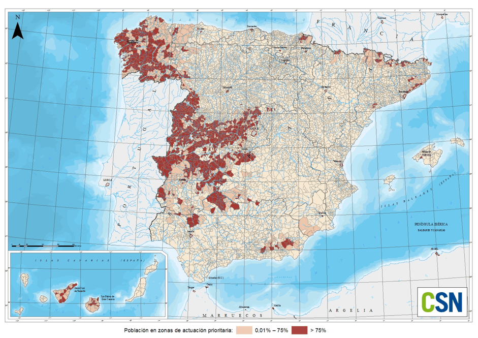 Mapa de gas radón en España