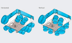 <strong>Embocaduras desmontables y pivotantes a 90º</strong><br>Todas las embocaduras son desmontables, pivotantes a 90º, y equipadas con una brida que permite una conexión rápida, estanca y segura sin necesidad de usar herramientas ni abrazaderas.